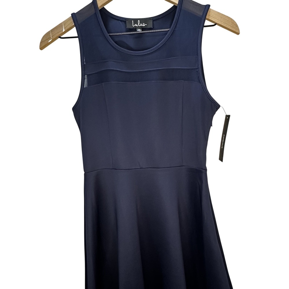 Lulus Womens Fit And Flare Mesh Panel Sleeveless , Navy XS